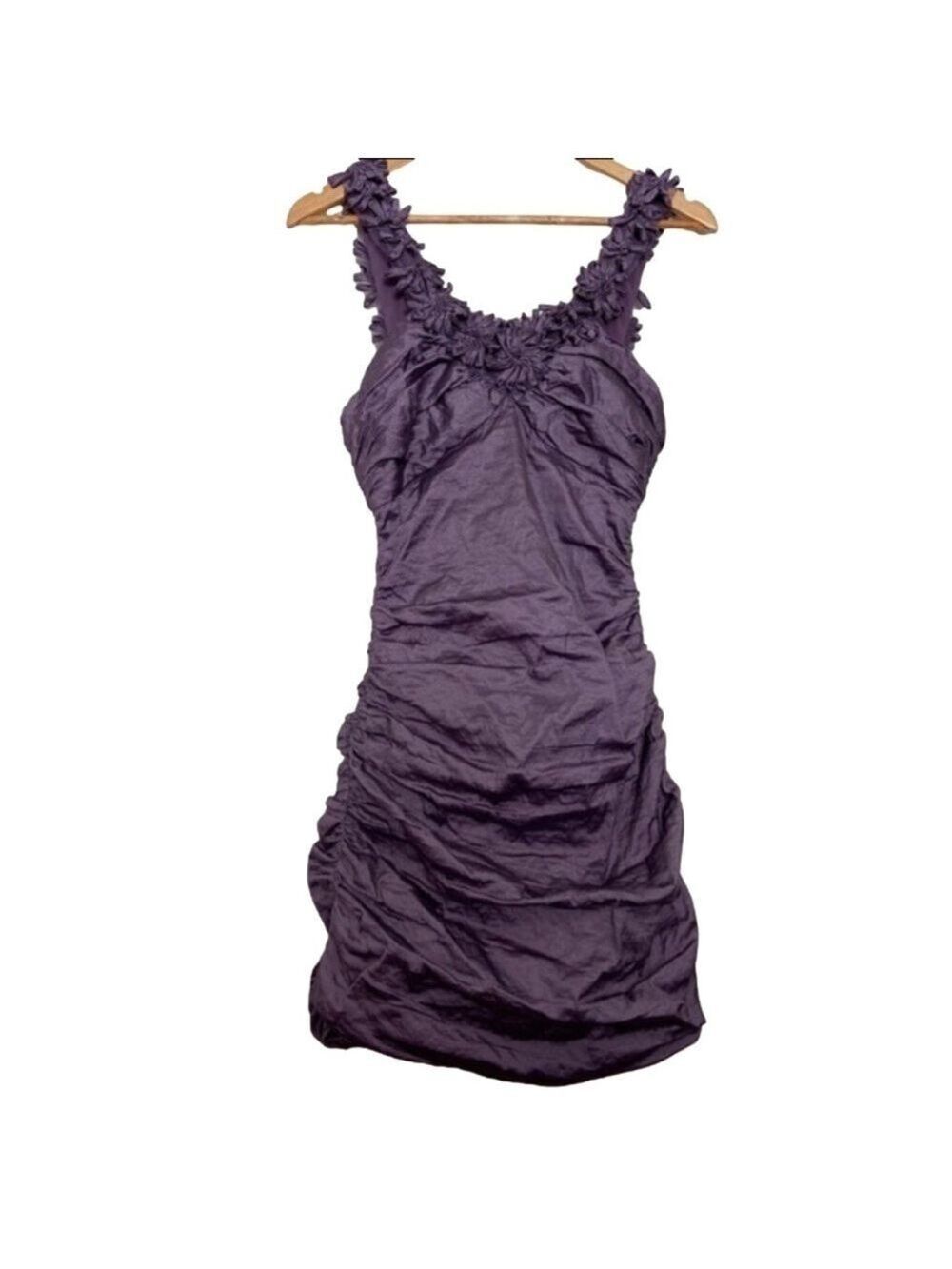 Stunning BCBGMAXAZRIA mini dress purple metallic dress silky bodycon wisteria 6